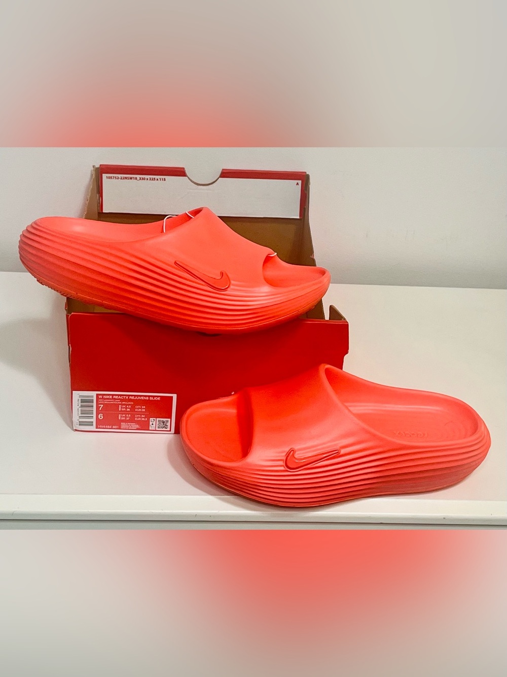 Nike Reactx Rejuven8 Coral/Red Ribbed Slide Sandals